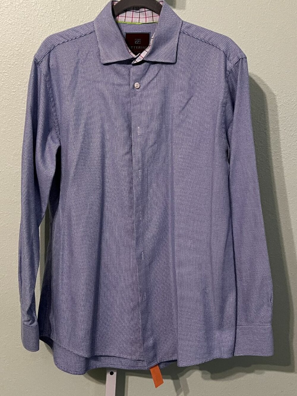 Tattersall London Purple & White Houndstooth 100% Cotton Long-Sleeve SZ Lrg